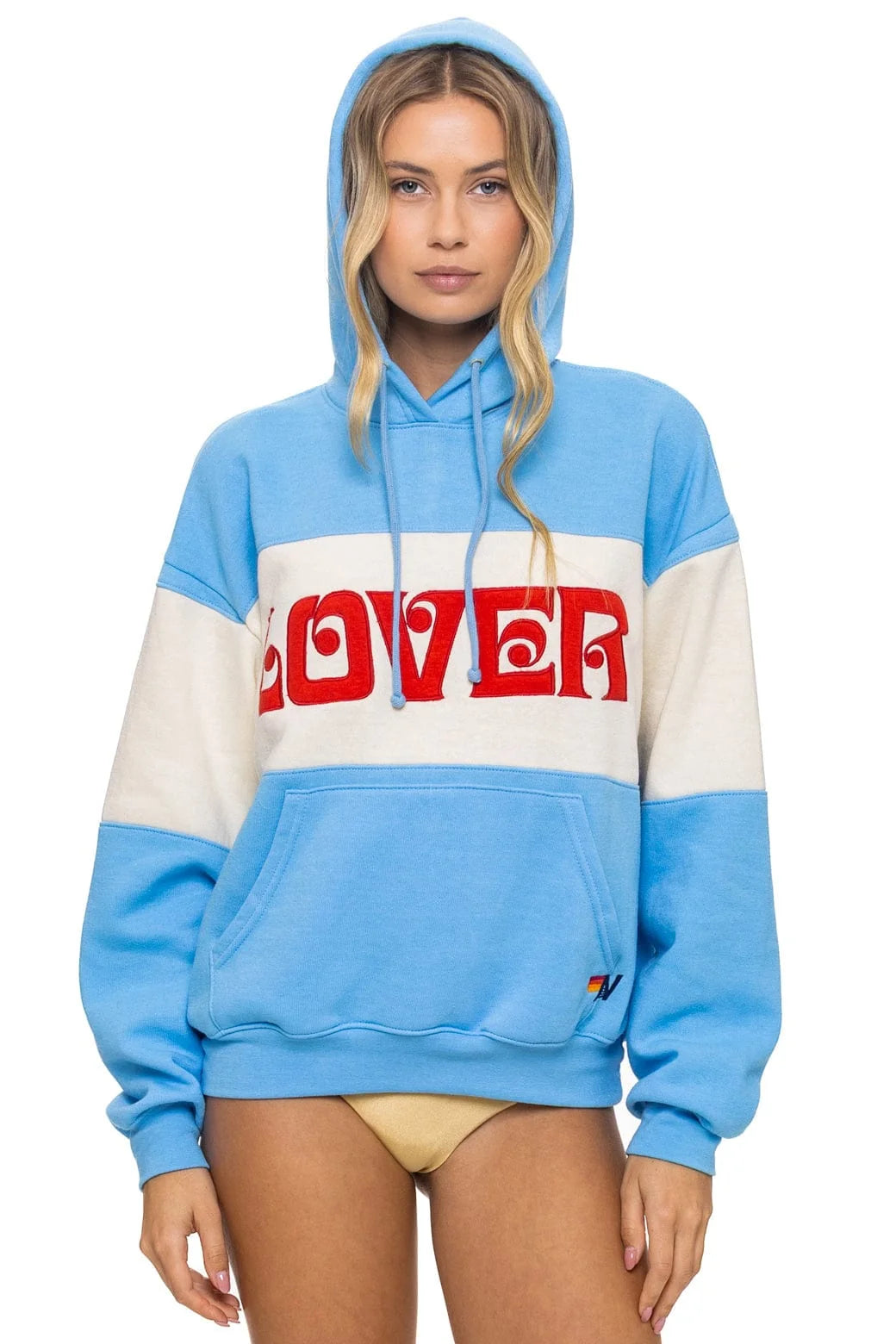 Aviator Nation ‘LOVER EMBROIDERY COLOR BLOCK PULLOVER HOODIE RELAXED’ - SKY // VINTAGE WHITE