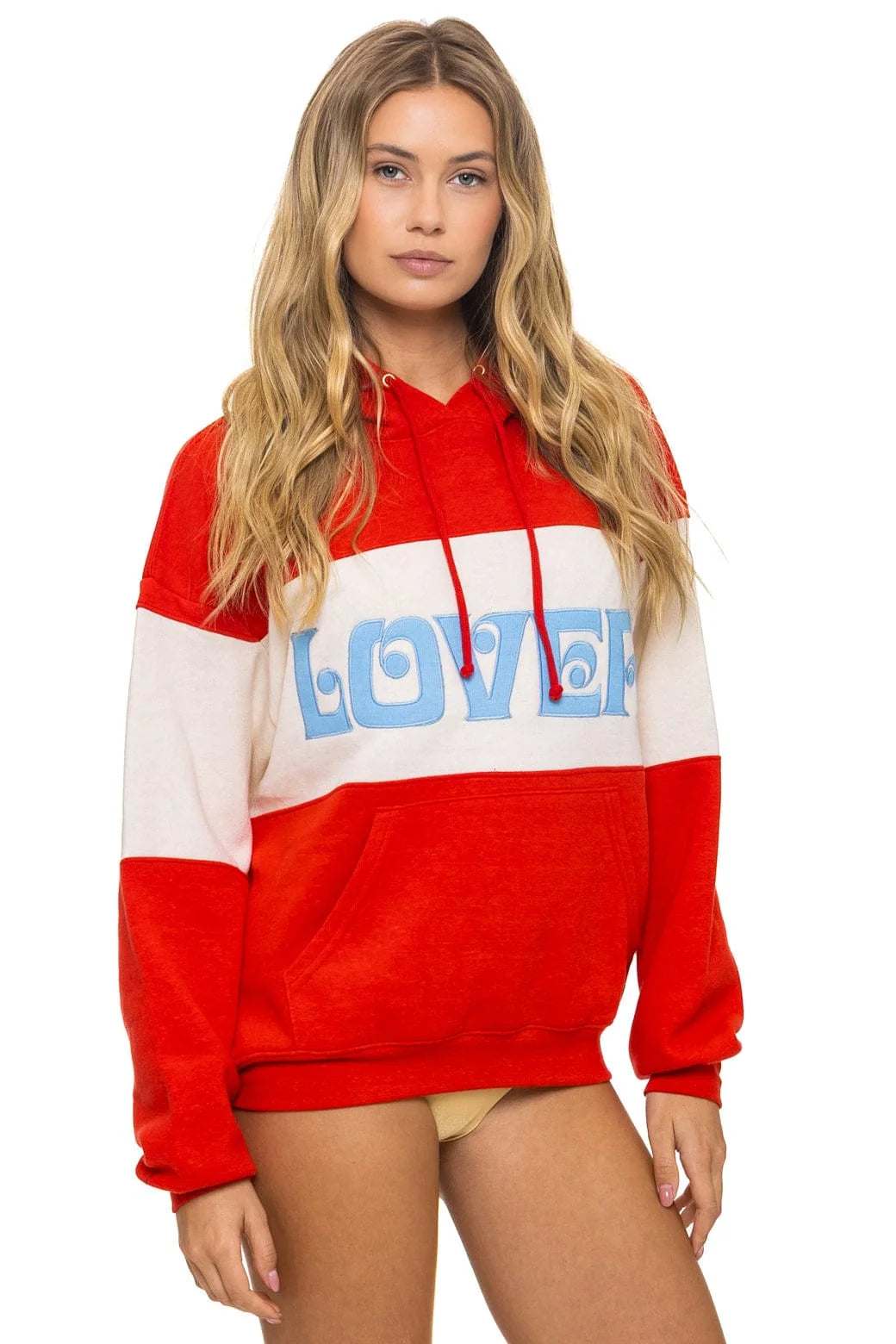 Aviator Nation ‘LOVER EMBROIDERY COLOR BLOCK PULLOVER HOODIE RELAXED’ - RED // VINTAGE WHITE