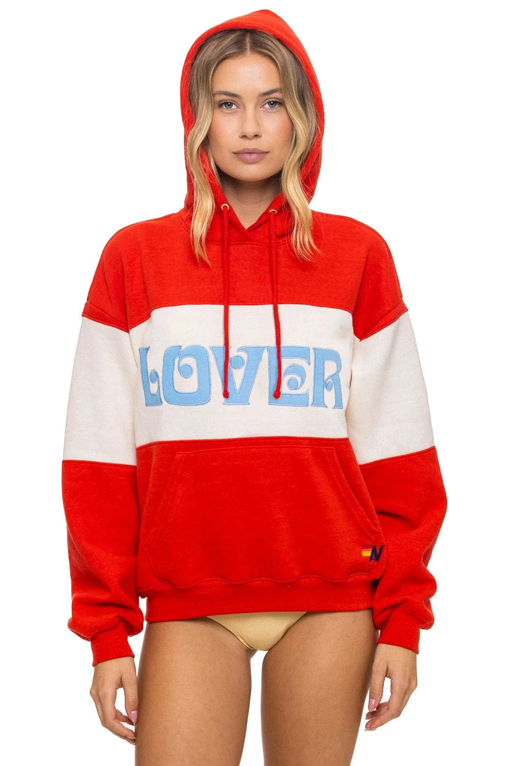 Aviator Nation ‘LOVER EMBROIDERY COLOR BLOCK PULLOVER HOODIE RELAXED’ - RED // VINTAGE WHITE